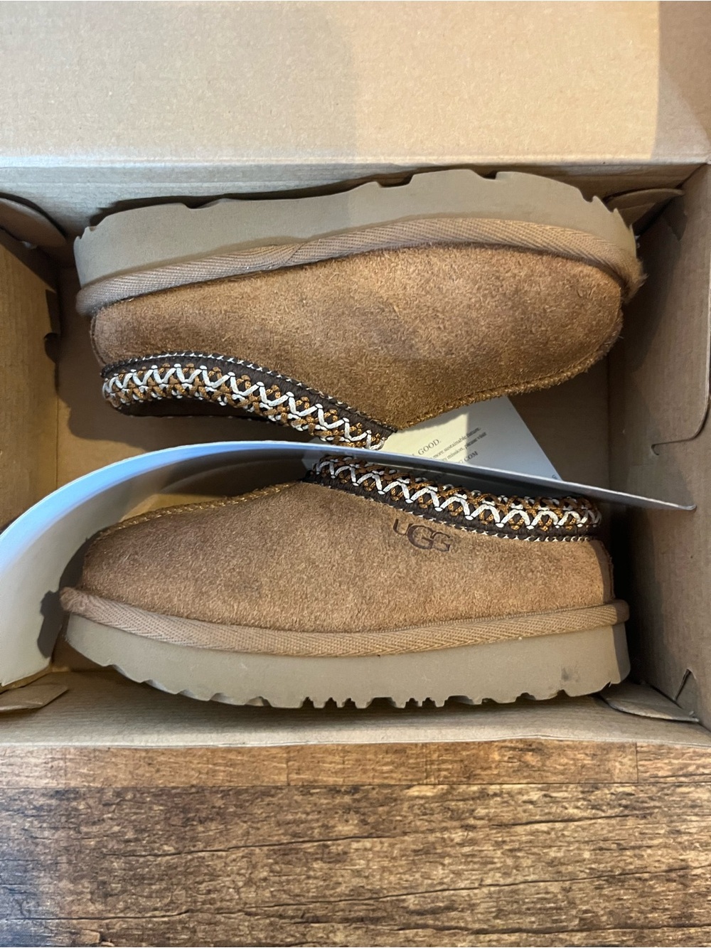 UGG Chestnut Suede Beaded-Trim Slip-Ons